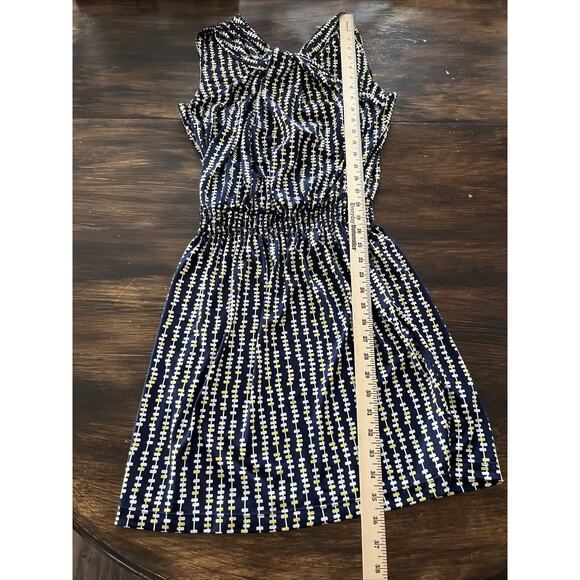 Max Studio Twist Front Halter Dress Blue White Yellow Size Medium - Picture 9 of 13